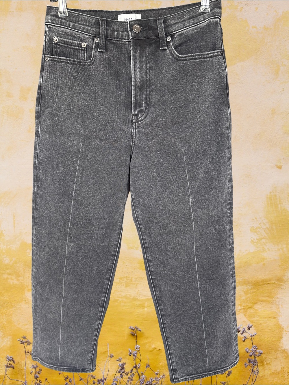 Pistola High-Waisted washed black wide leg crop Jean